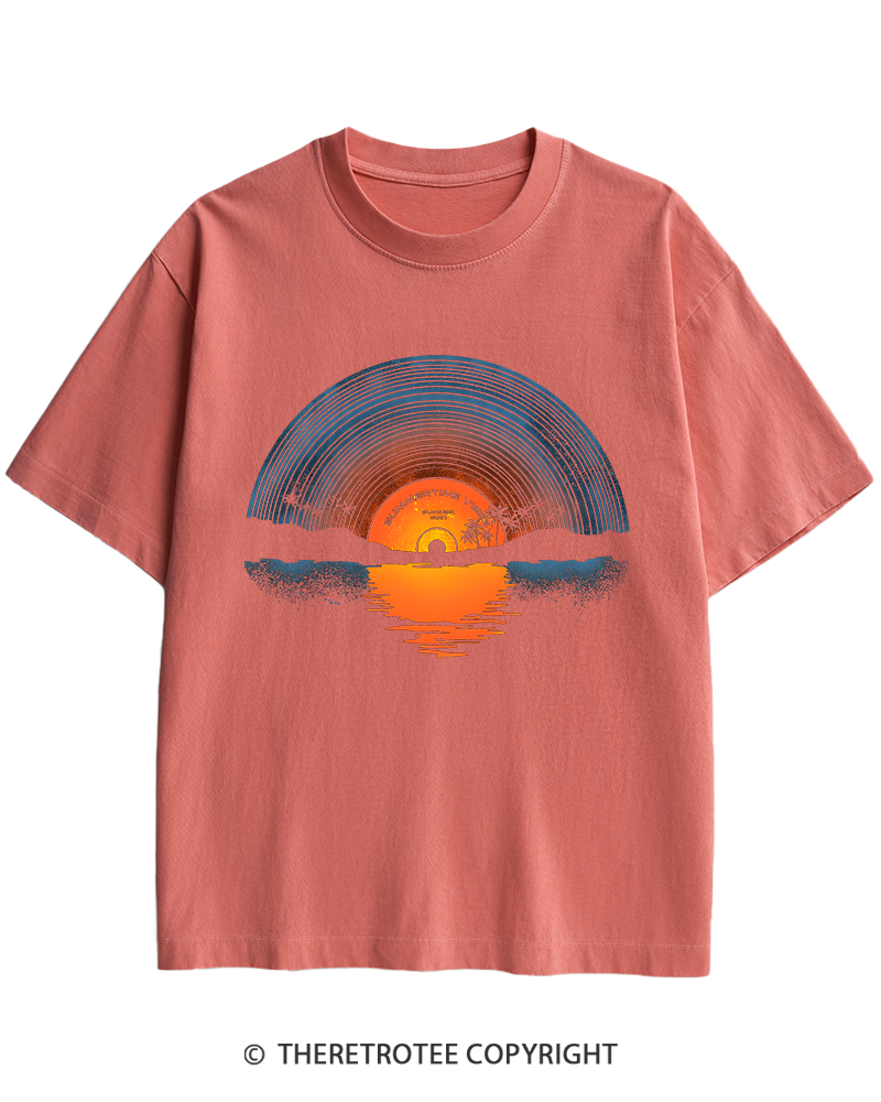 TheRetroTee Sunset vinyl Essential 1980s Heavy Cotton T-Shirt