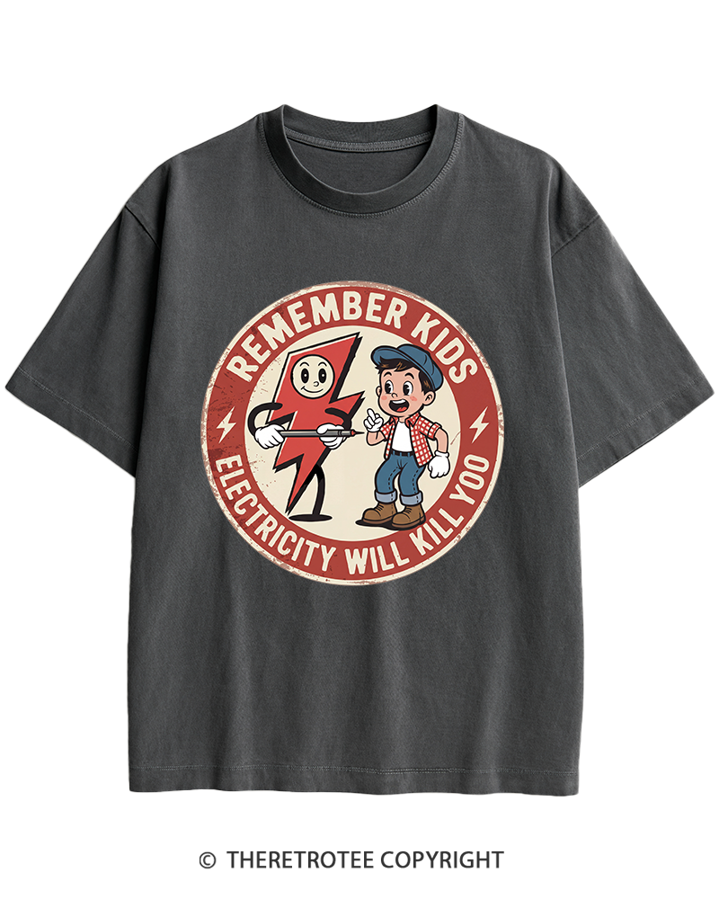 TheRetroTee Electricity Will Kill You Kids Heavy Cotton T-Shirt
