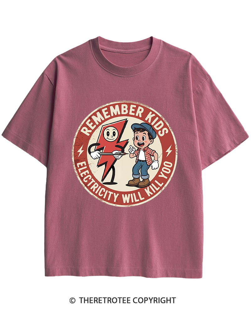 TheRetroTee Electricity Will Kill You Kids Heavy Cotton T-Shirt