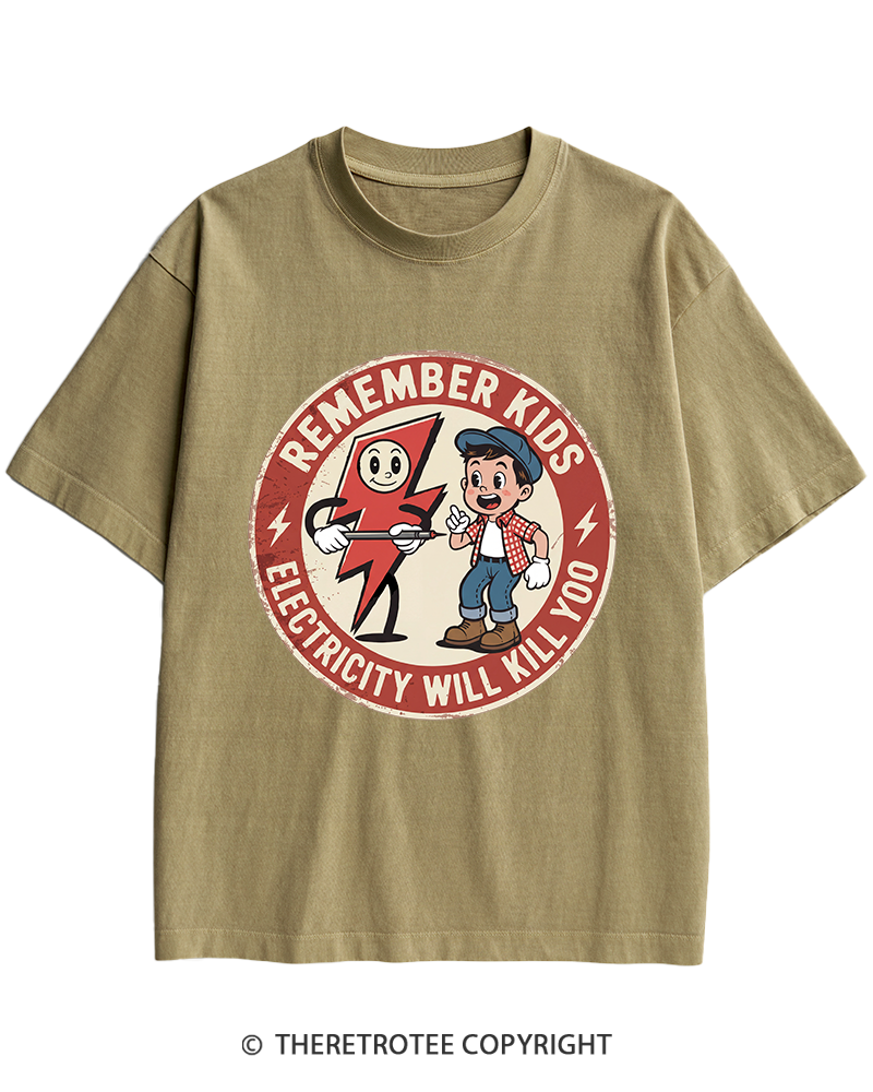 TheRetroTee Electricity Will Kill You Kids Heavy Cotton T-Shirt