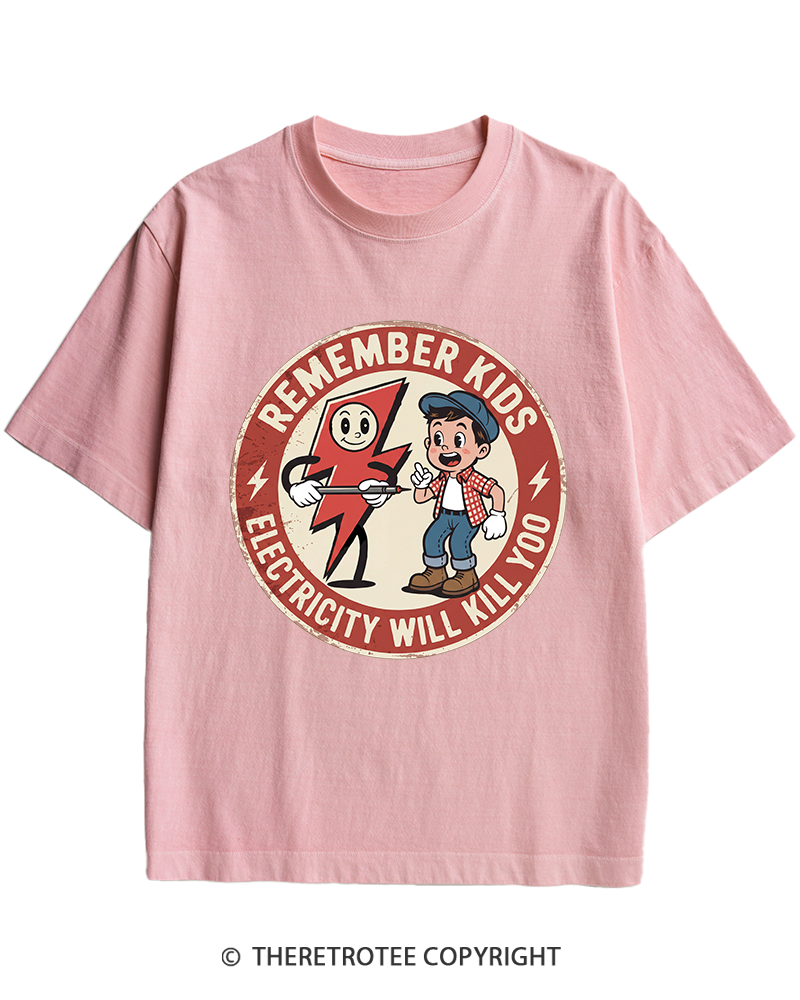 TheRetroTee Electricity Will Kill You Kids Heavy Cotton T-Shirt