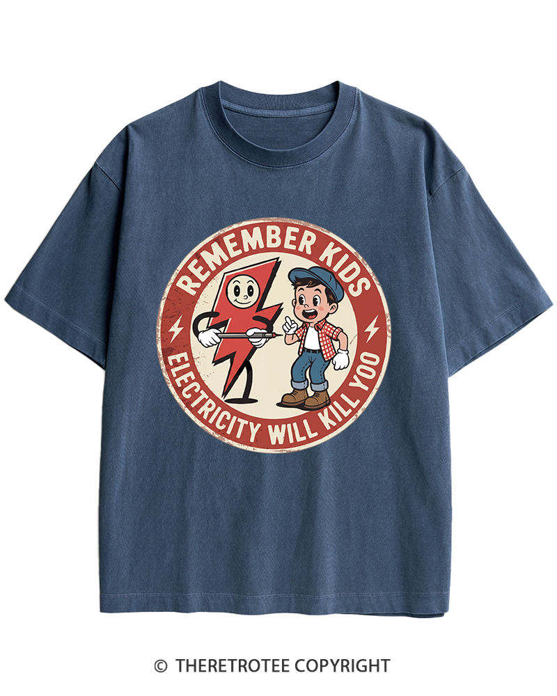 TheRetroTee Electricity Will Kill You Kids Heavy Cotton T-Shirt