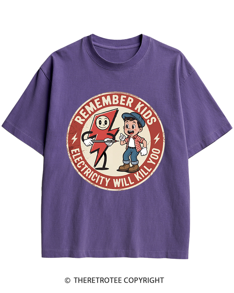 TheRetroTee Electricity Will Kill You Kids Heavy Cotton T-Shirt