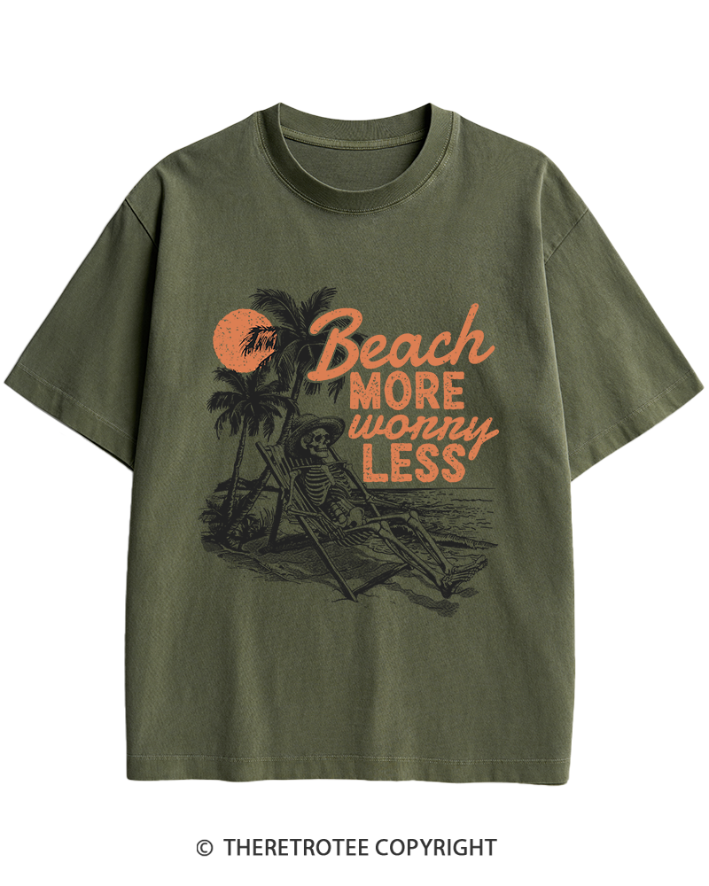 TheRetroTee Beach More Worry Less Heavy Cotton T-Shirt