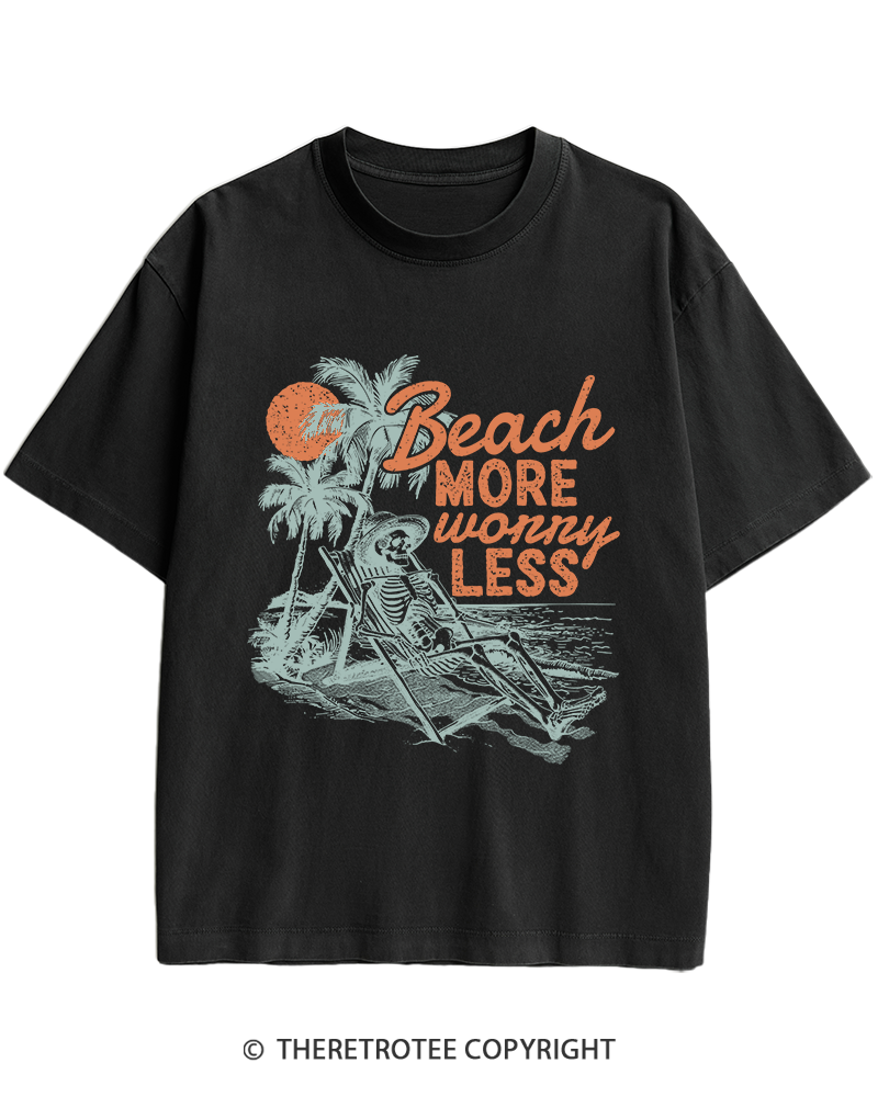 TheRetroTee Beach More Worry Less Heavy Cotton T-Shirt