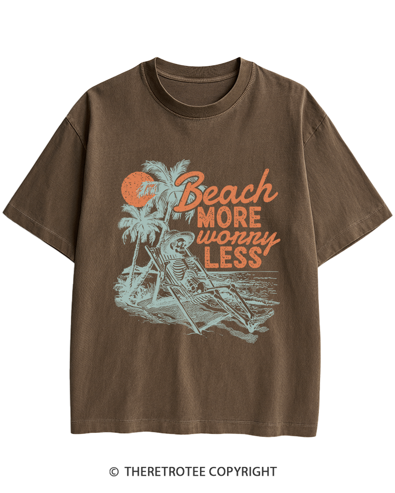 TheRetroTee Beach More Worry Less Heavy Cotton T-Shirt
