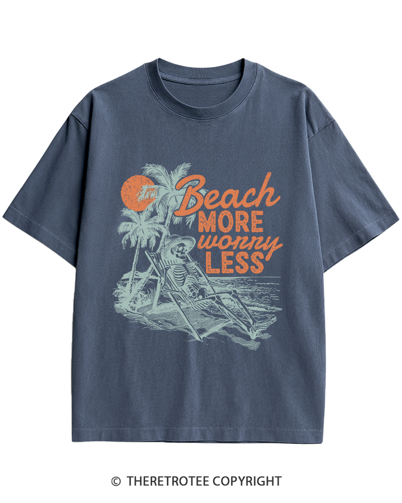 TheRetroTee Beach More Worry Less Heavy Cotton T-Shirt