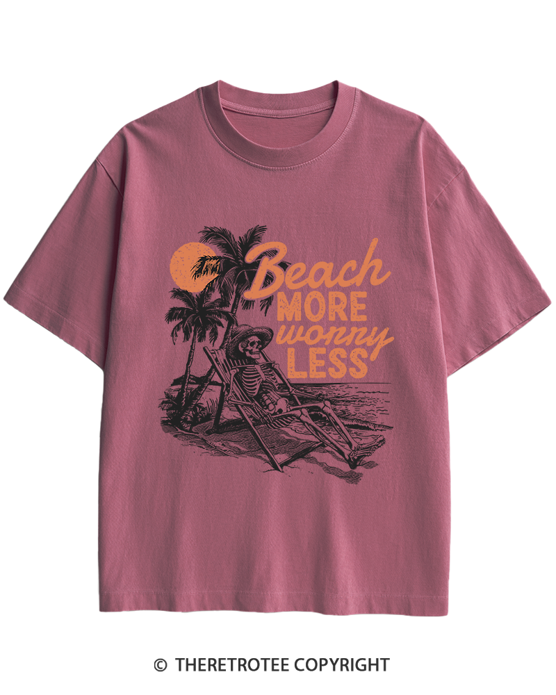TheRetroTee Beach More Worry Less Heavy Cotton T-Shirt