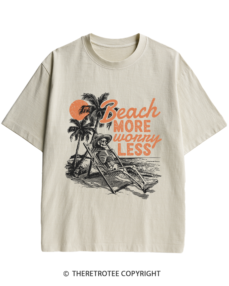 TheRetroTee Beach More Worry Less Heavy Cotton T-Shirt