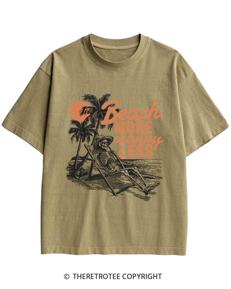 TheRetroTee Beach More Worry Less Heavy Cotton T-Shirt