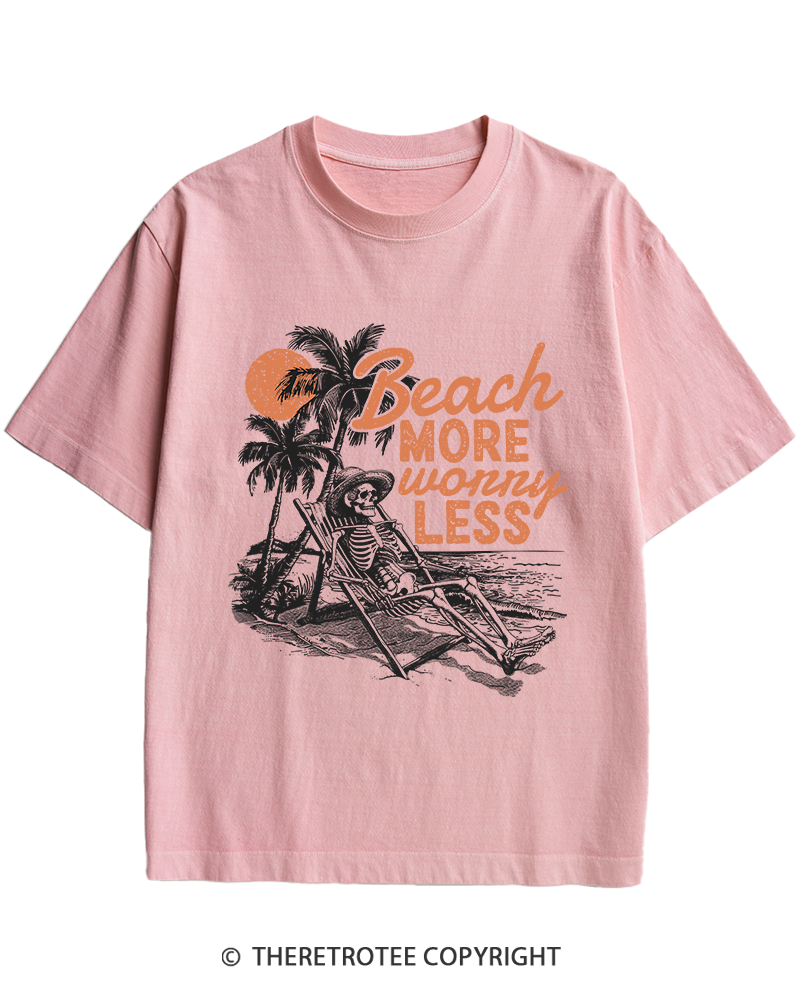 TheRetroTee Beach More Worry Less Heavy Cotton T-Shirt