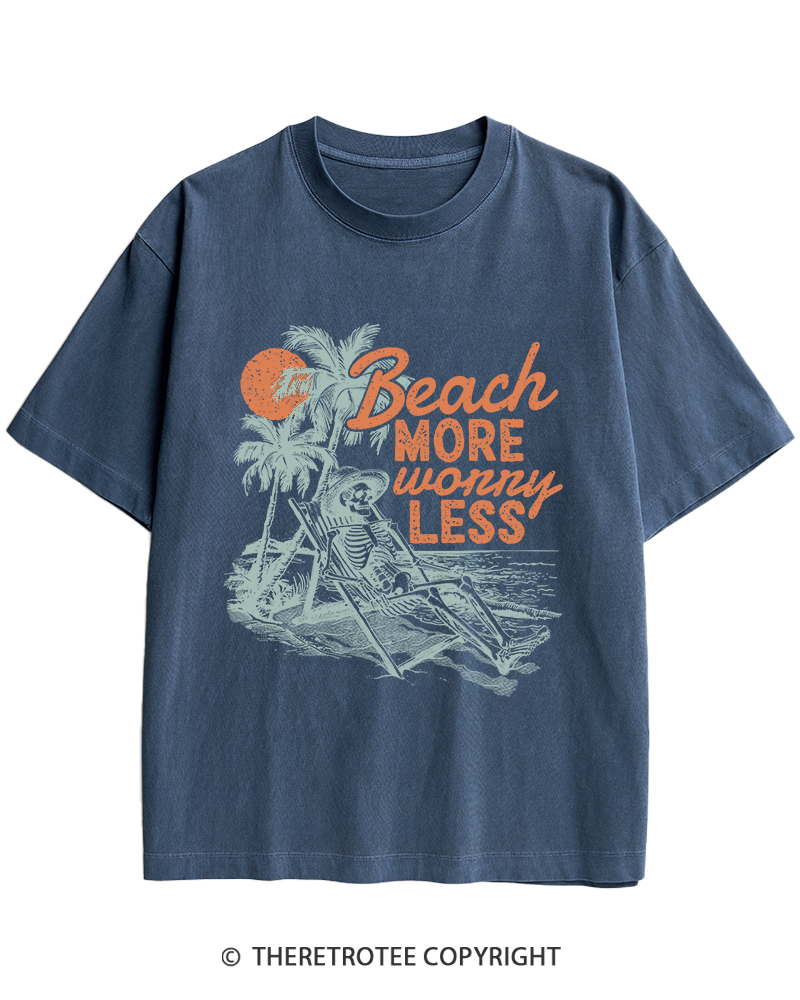 TheRetroTee Beach More Worry Less Heavy Cotton T-Shirt