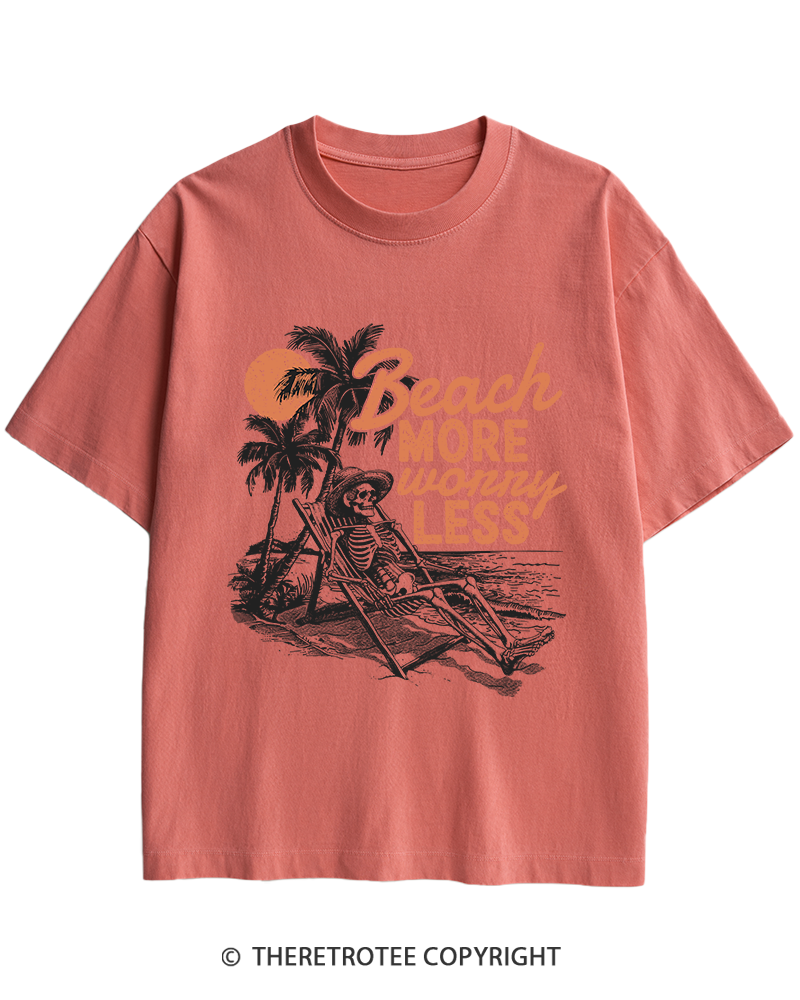 TheRetroTee Beach More Worry Less Heavy Cotton T-Shirt