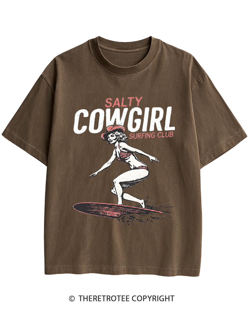 TheRetroTee Salty Cowgirl Surfing Club Heavy Cotton T-Shirt