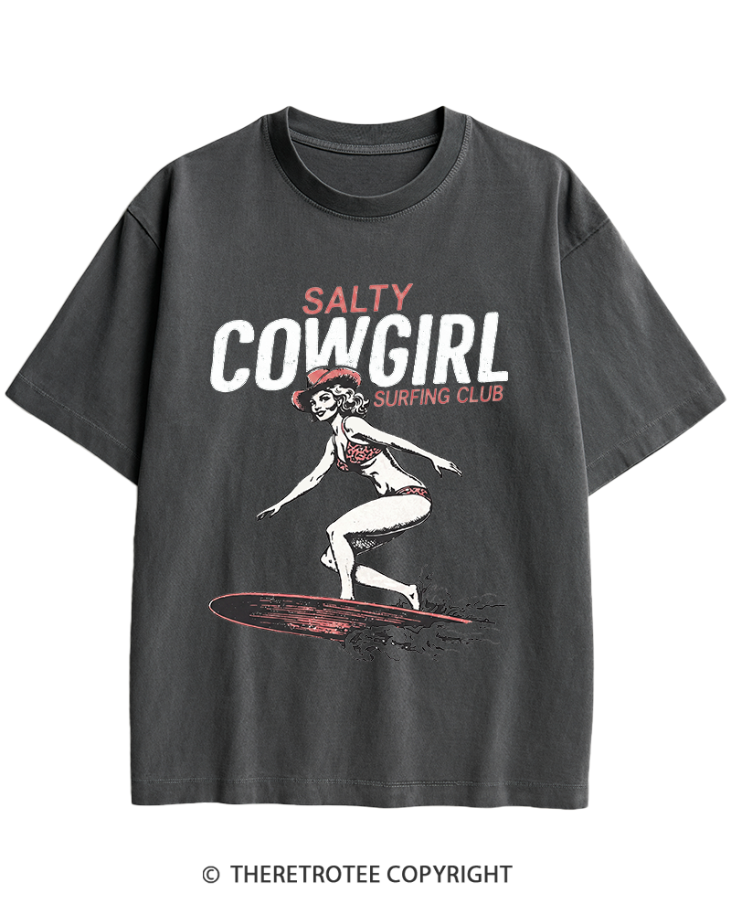 TheRetroTee Salty Cowgirl Surfing Club Heavy Cotton T-Shirt