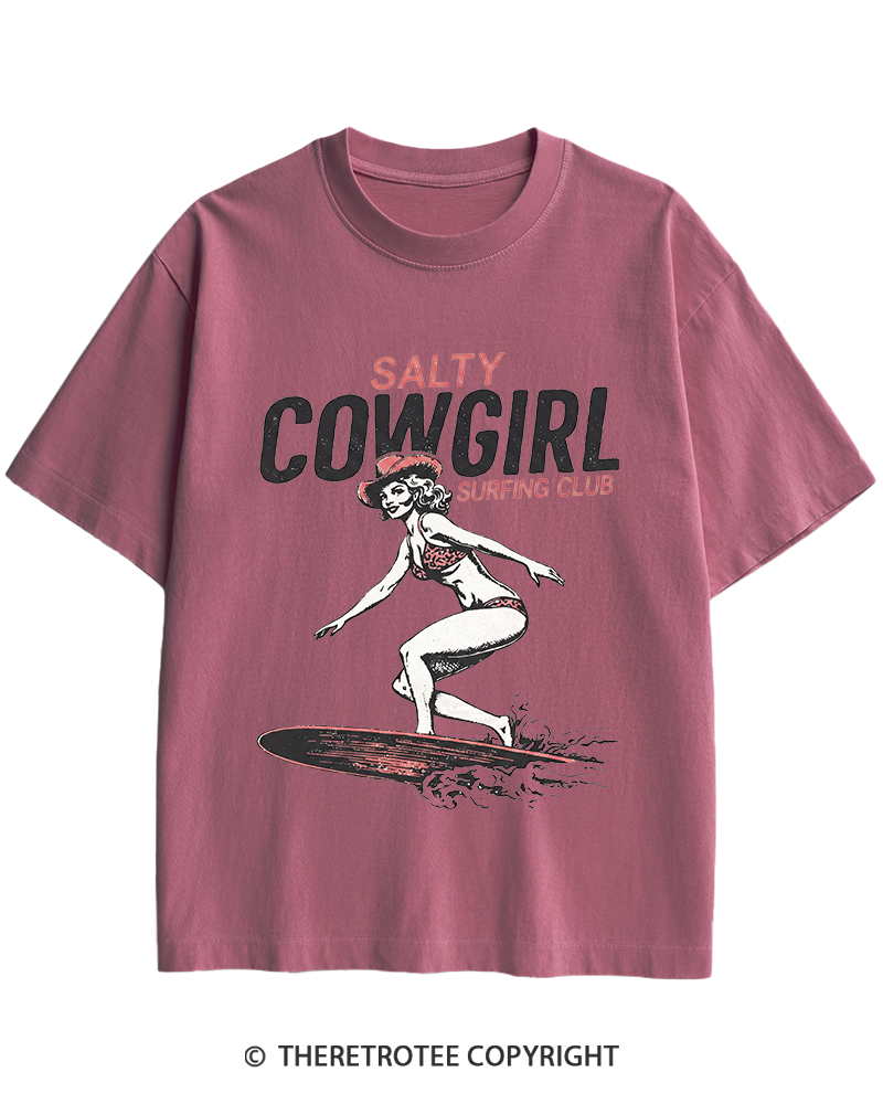 TheRetroTee Salty Cowgirl Surfing Club Heavy Cotton T-Shirt