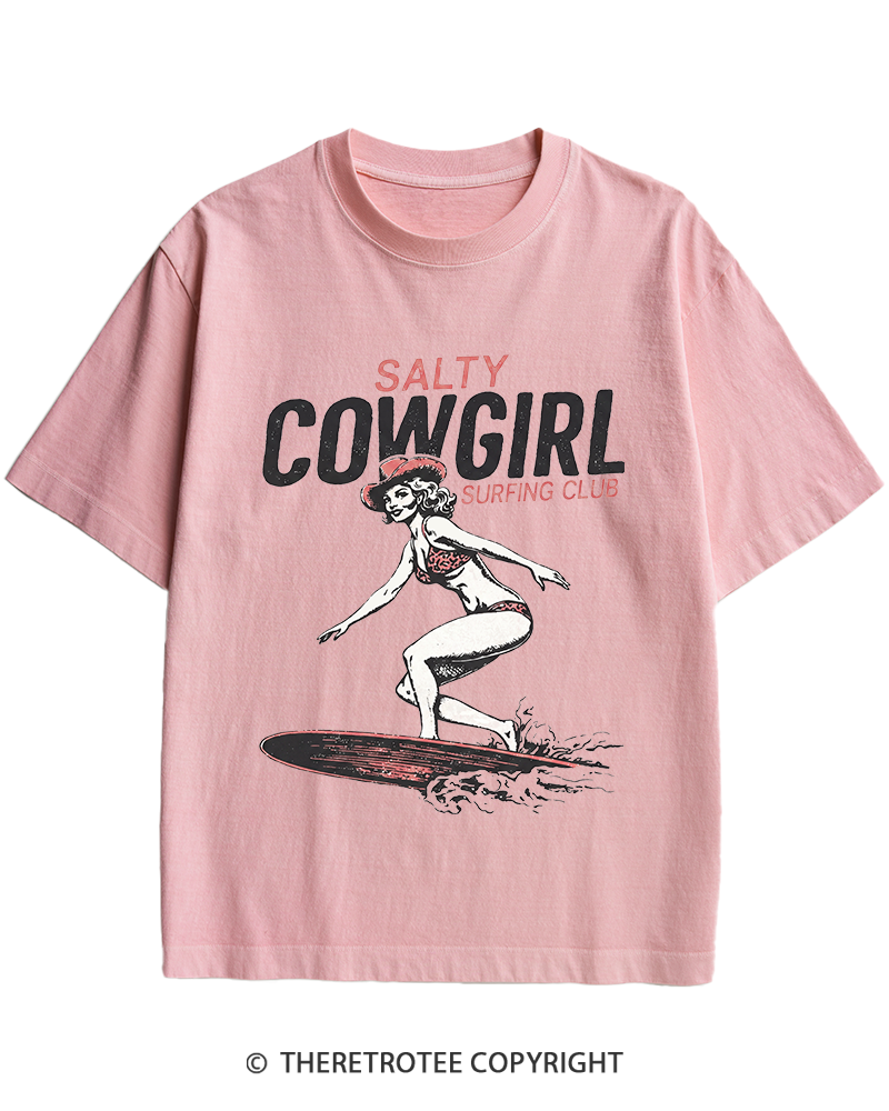 TheRetroTee Salty Cowgirl Surfing Club Heavy Cotton T-Shirt