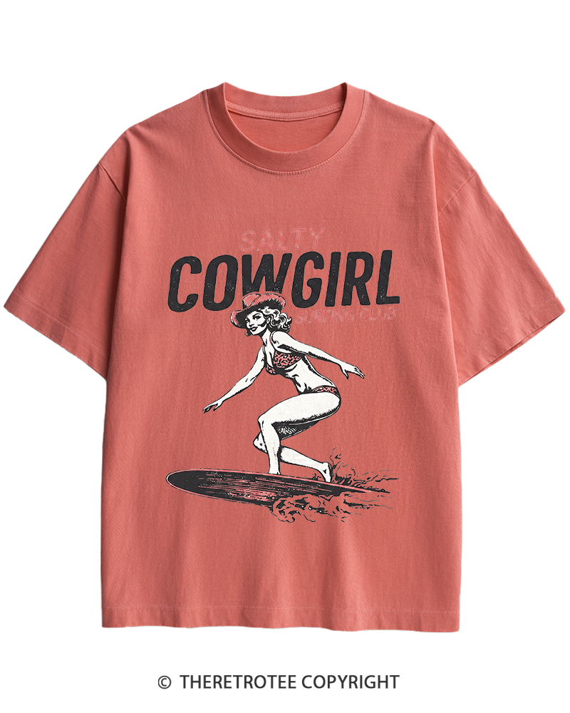 TheRetroTee Salty Cowgirl Surfing Club Heavy Cotton T-Shirt