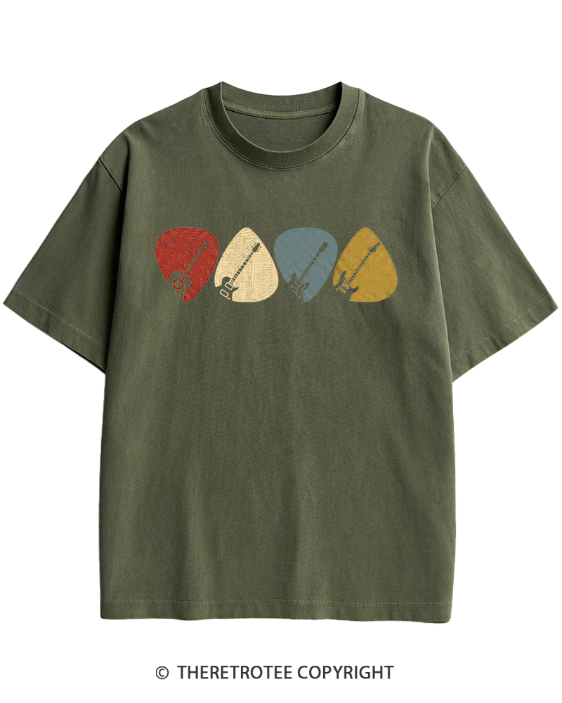 TheRetroTee Guitar Pick Gift For Guitarist 1980s Heavy Cotton T-Shirt