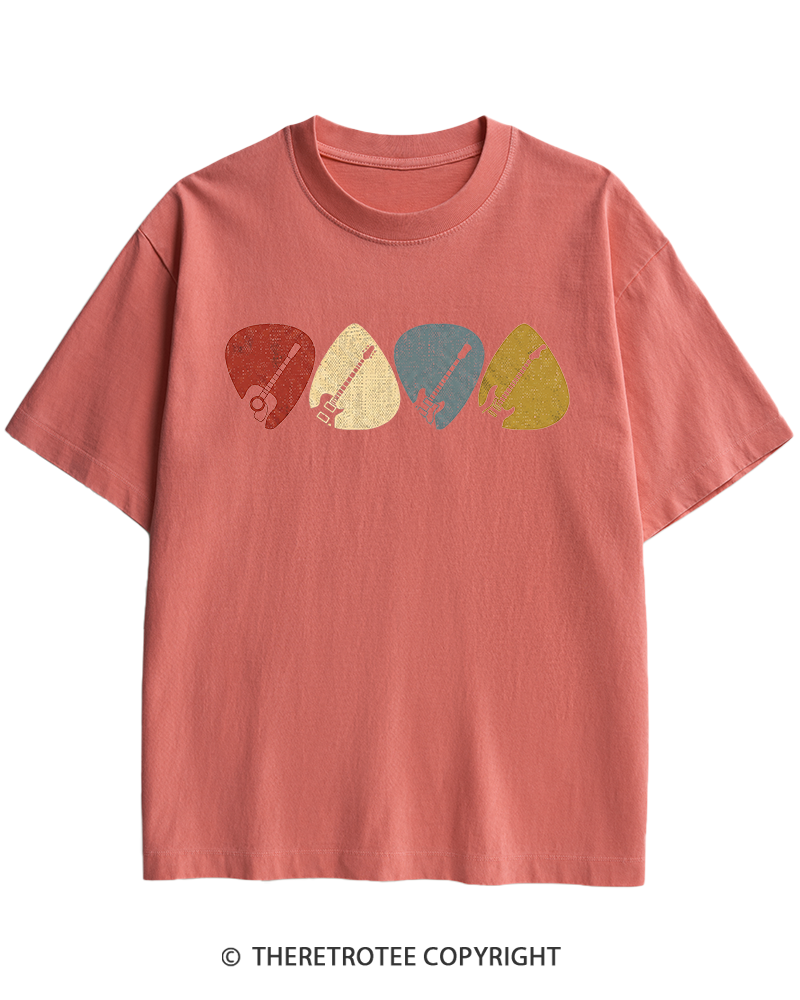 TheRetroTee Guitar Pick Gift For Guitarist 1980s Heavy Cotton T-Shirt
