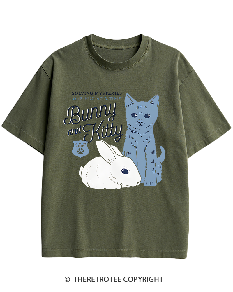 TheRetroTee Bunny and Kitty Heavy Cotton T-Shirt