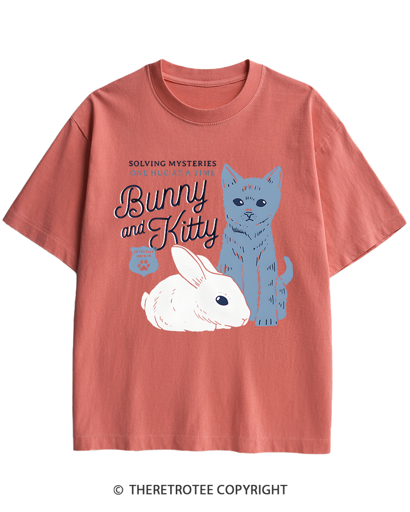 TheRetroTee Bunny and Kitty Heavy Cotton T-Shirt