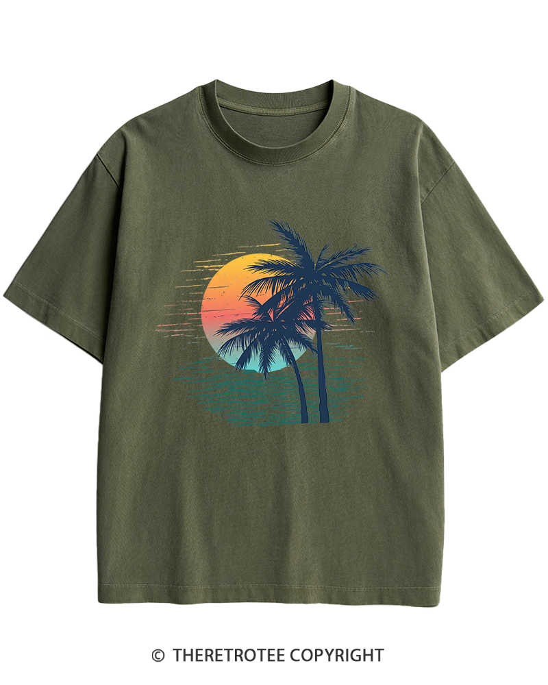TheRetroTee Tropical Sunset 1970s Heavy Cotton T-Shirt