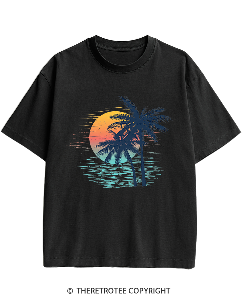 TheRetroTee Tropical Sunset 1970s Heavy Cotton T-Shirt