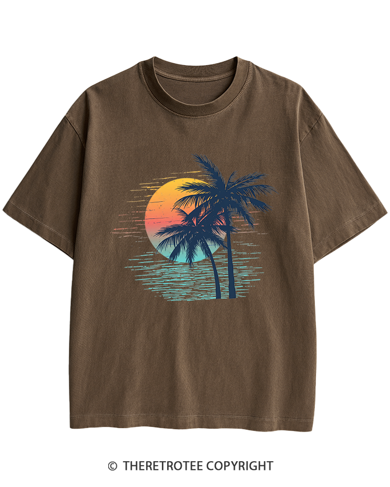 TheRetroTee Tropical Sunset 1970s Heavy Cotton T-Shirt