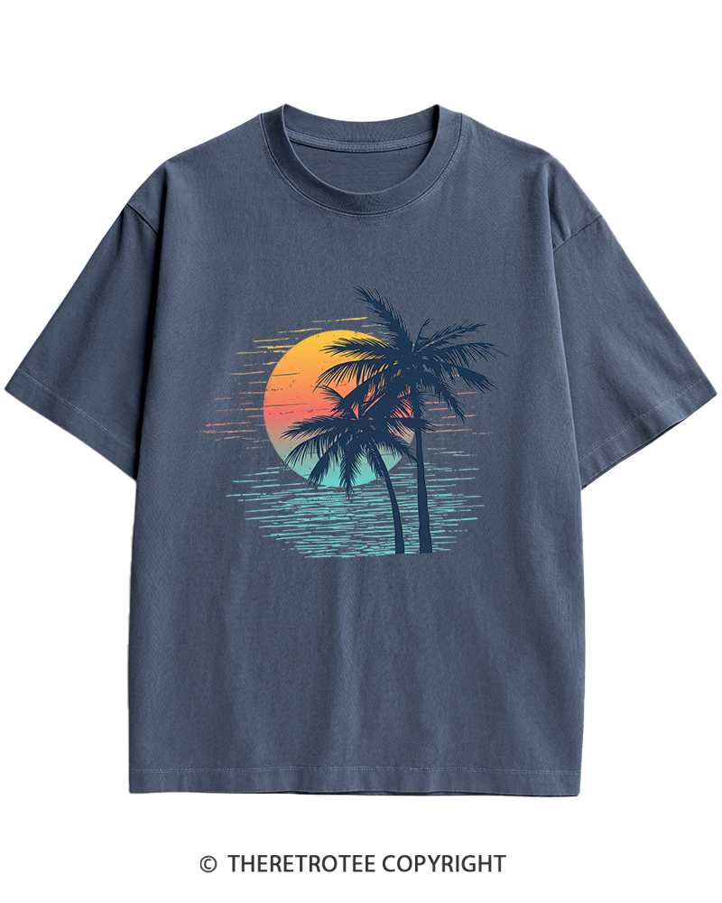 TheRetroTee Tropical Sunset 1970s Heavy Cotton T-Shirt
