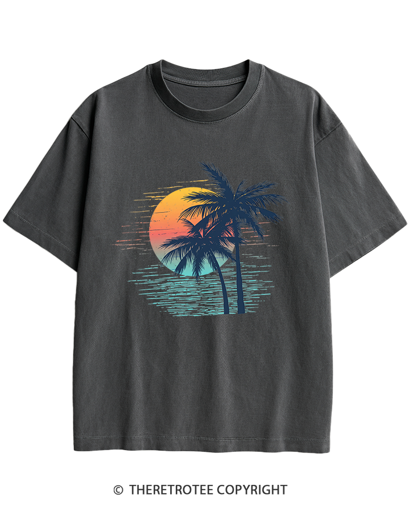 TheRetroTee Tropical Sunset 1970s Heavy Cotton T-Shirt