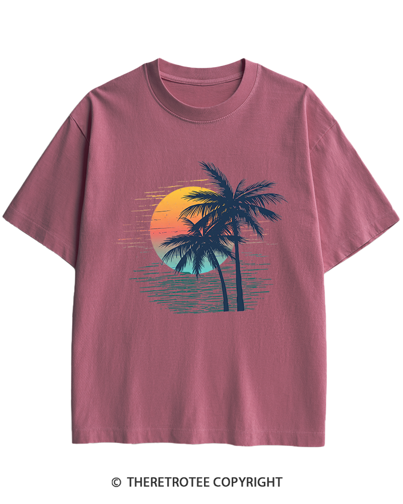 TheRetroTee Tropical Sunset 1970s Heavy Cotton T-Shirt