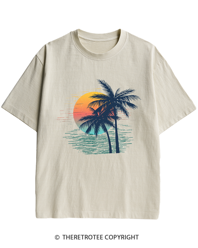TheRetroTee Tropical Sunset 1970s Heavy Cotton T-Shirt