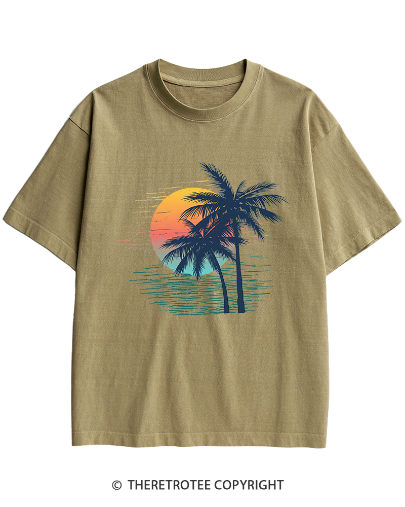 TheRetroTee Tropical Sunset 1970s Heavy Cotton T-Shirt