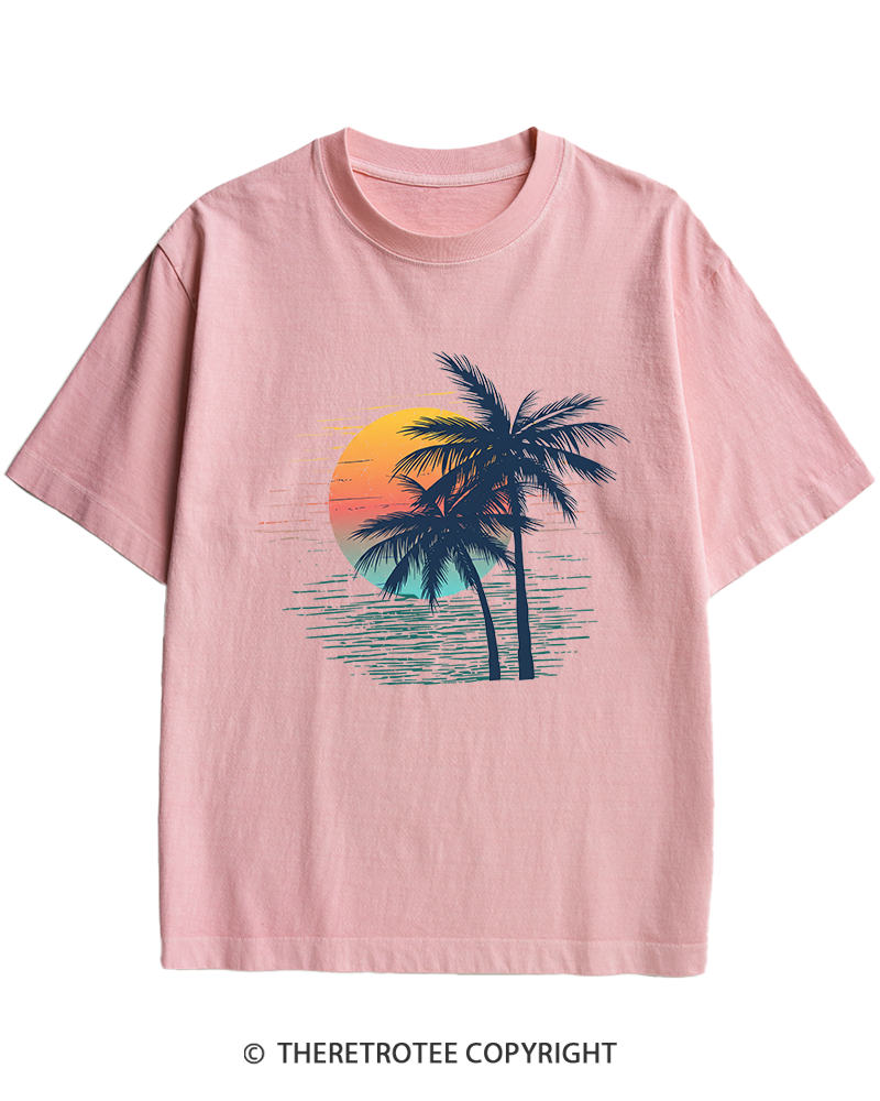 TheRetroTee Tropical Sunset 1970s Heavy Cotton T-Shirt