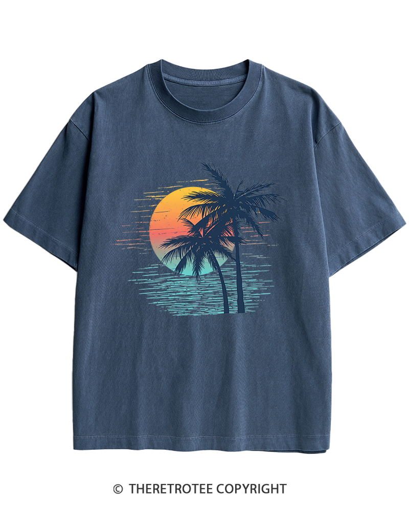 TheRetroTee Tropical Sunset 1970s Heavy Cotton T-Shirt