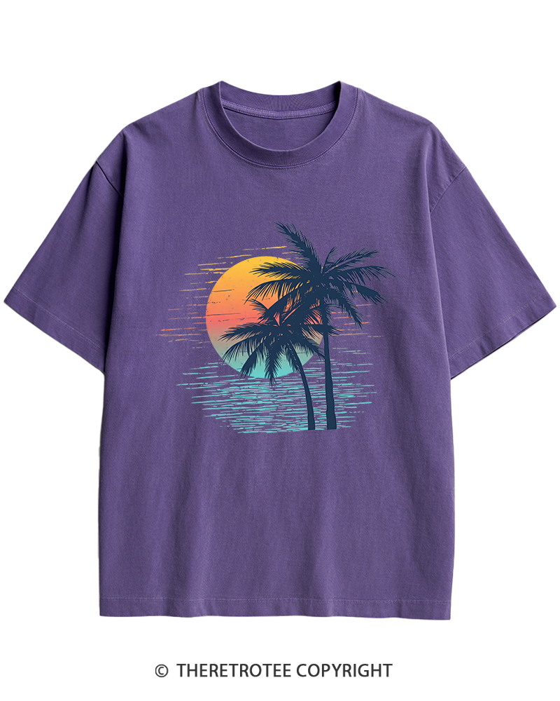 TheRetroTee Tropical Sunset 1970s Heavy Cotton T-Shirt