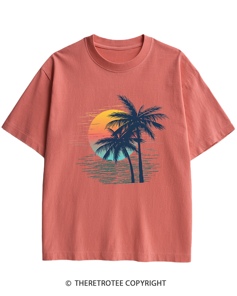 TheRetroTee Tropical Sunset 1970s Heavy Cotton T-Shirt