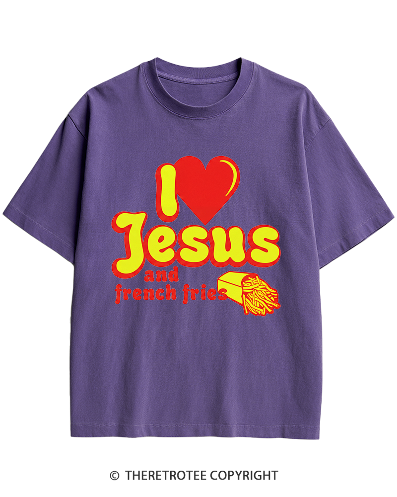 TheRetroTee I Heart Jesus And French Fries Vintage Graphic Heavy Cotton T-Shirt