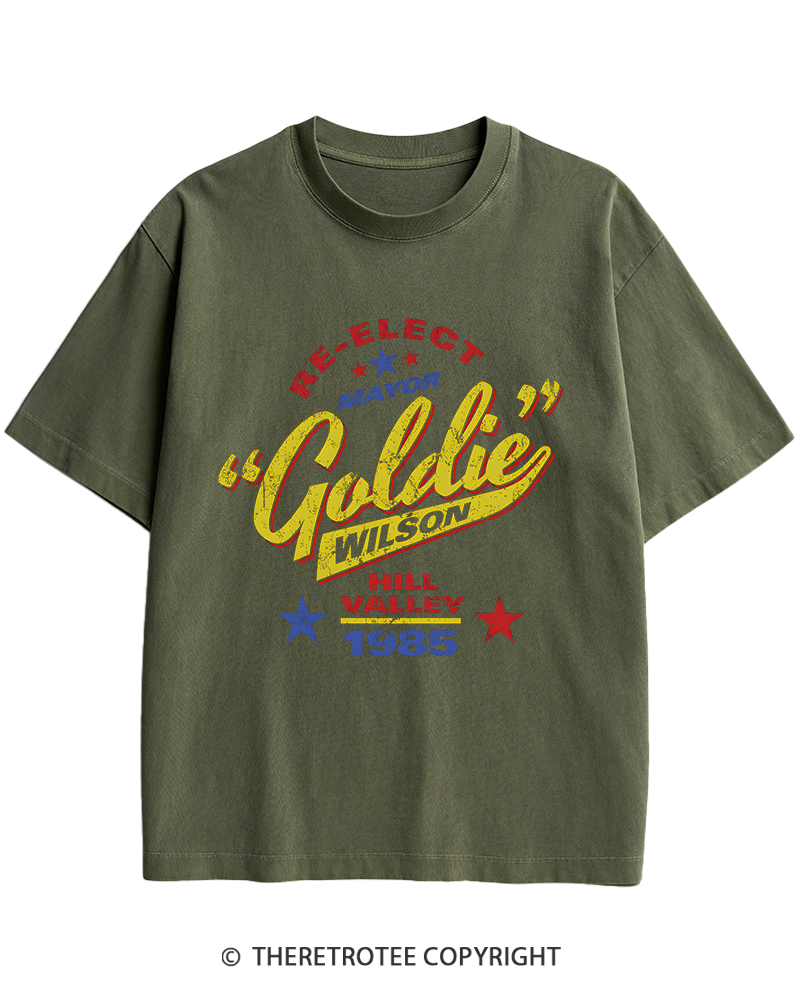 TheRetroTee Re-Elect Mayor Goldie Wilson 1980s Heavy Cotton T-Shirt