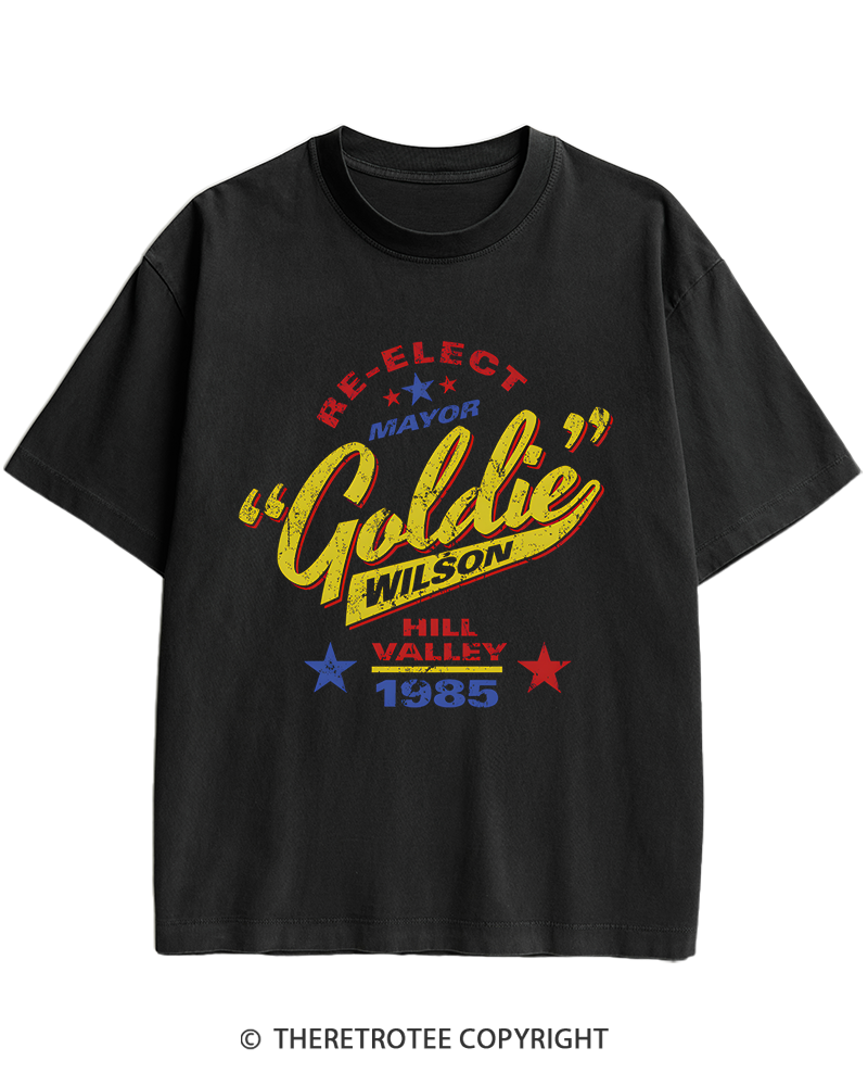 TheRetroTee Re-Elect Mayor Goldie Wilson 1980s Heavy Cotton T-Shirt