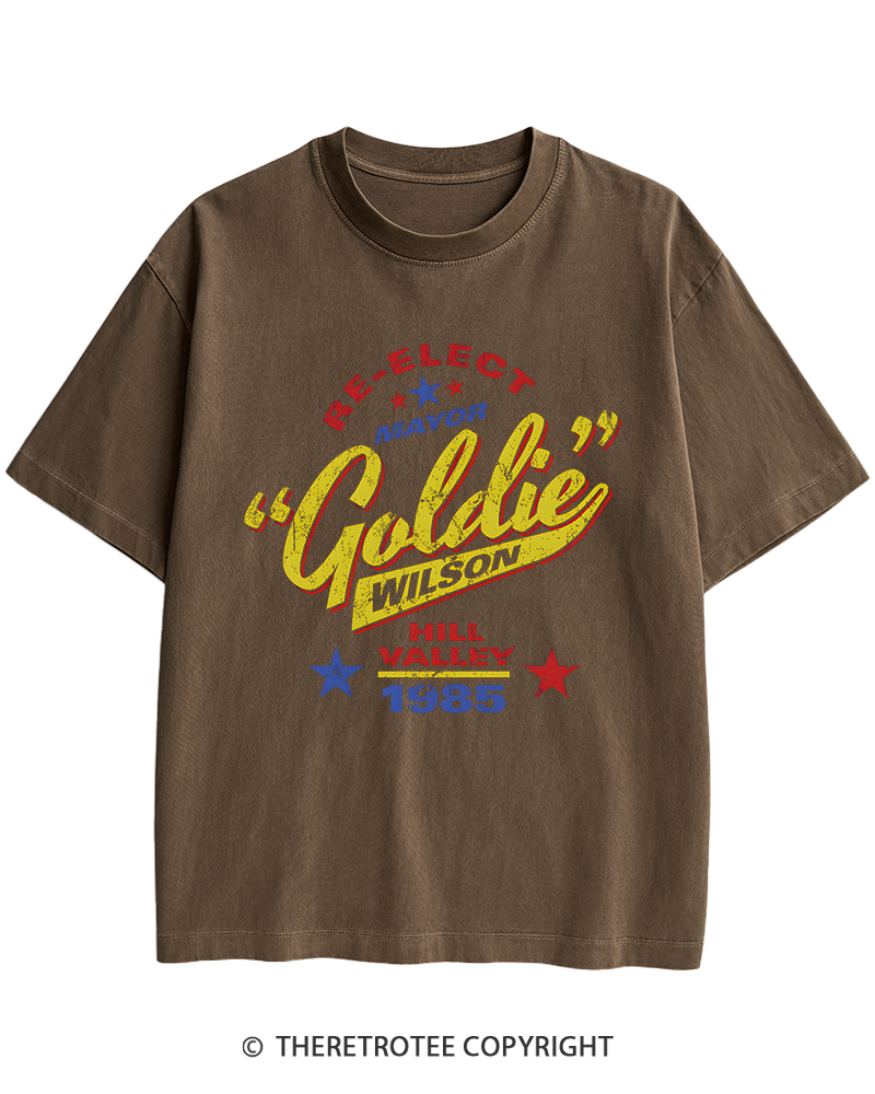 TheRetroTee Re-Elect Mayor Goldie Wilson 1980s Heavy Cotton T-Shirt