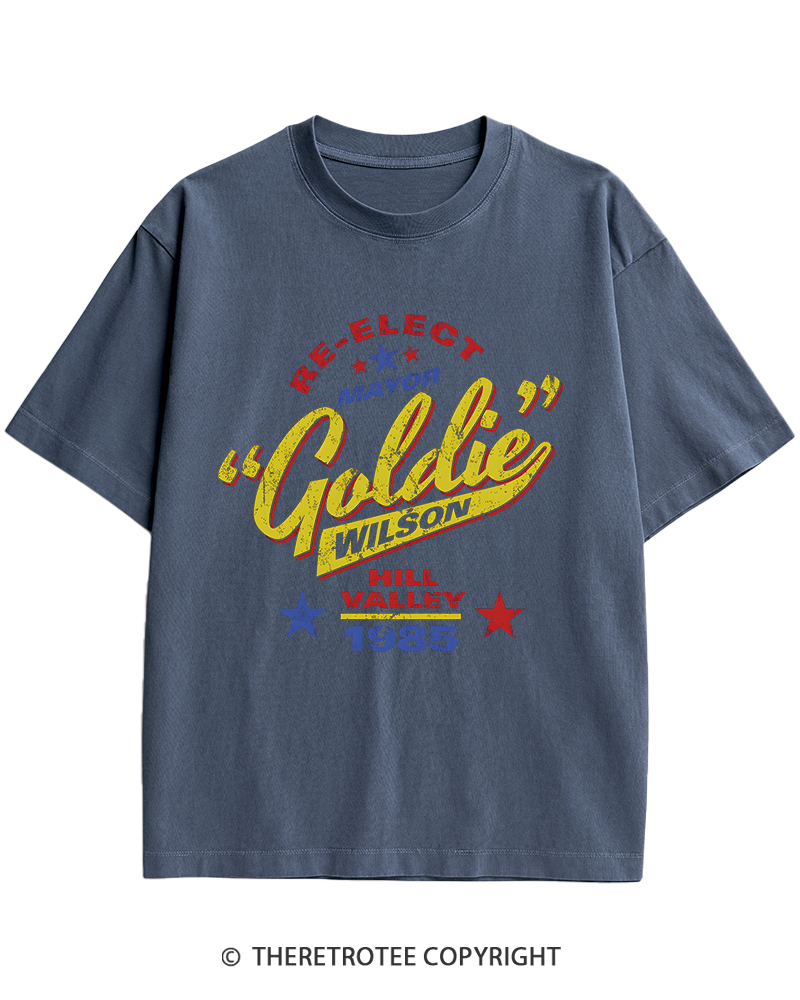 TheRetroTee Re-Elect Mayor Goldie Wilson 1980s Heavy Cotton T-Shirt