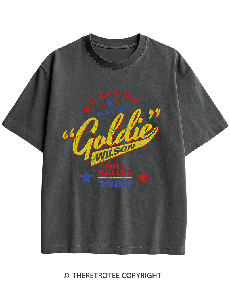 TheRetroTee Re-Elect Mayor Goldie Wilson 1980s Heavy Cotton T-Shirt