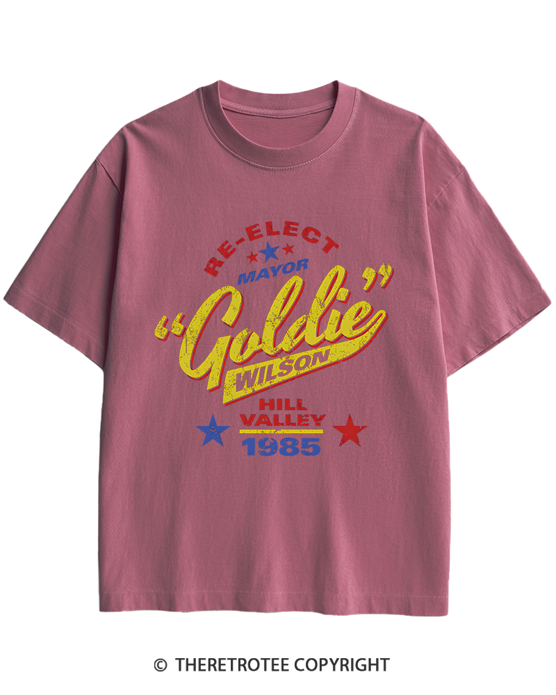 TheRetroTee Re-Elect Mayor Goldie Wilson 1980s Heavy Cotton T-Shirt