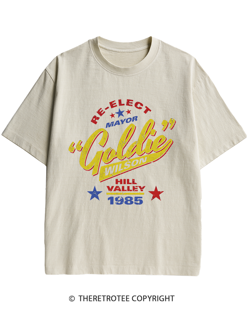 TheRetroTee Re-Elect Mayor Goldie Wilson 1980s Heavy Cotton T-Shirt