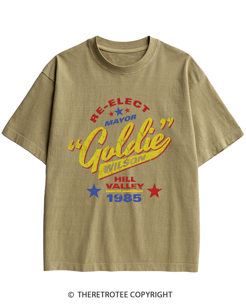 TheRetroTee Re-Elect Mayor Goldie Wilson 1980s Heavy Cotton T-Shirt