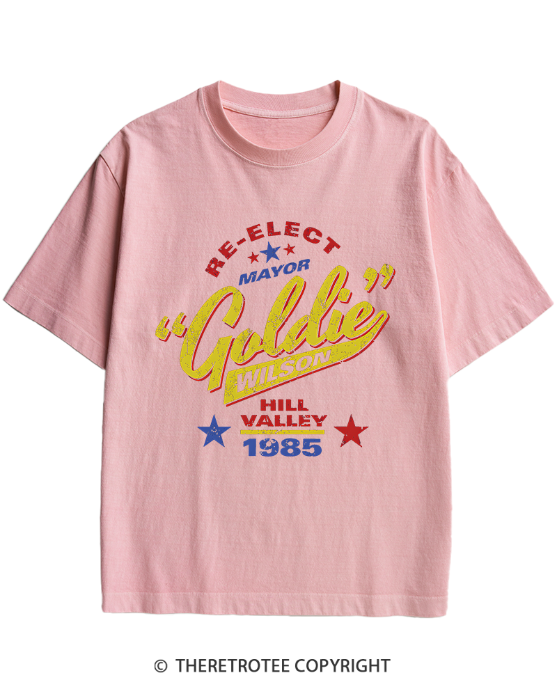 TheRetroTee Re-Elect Mayor Goldie Wilson 1980s Heavy Cotton T-Shirt