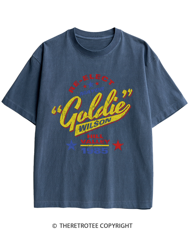 TheRetroTee Re-Elect Mayor Goldie Wilson 1980s Heavy Cotton T-Shirt