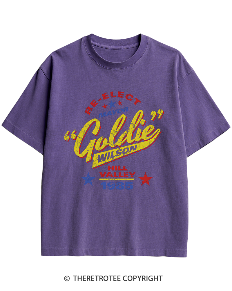 TheRetroTee Re-Elect Mayor Goldie Wilson 1980s Heavy Cotton T-Shirt